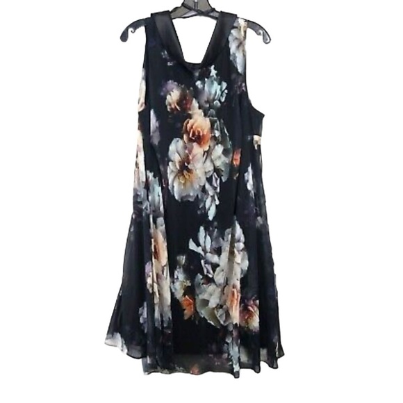 SLNY black with flowers print mid dress size 10‎ - Picture 1 of 6